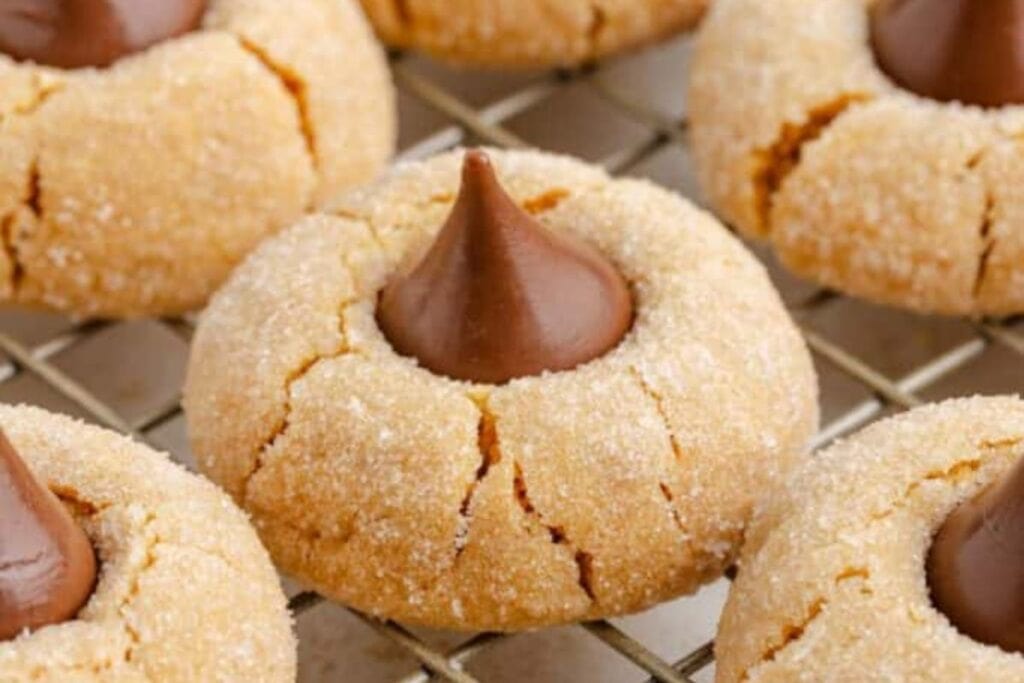 A close up shot of peanut butter cookies.
