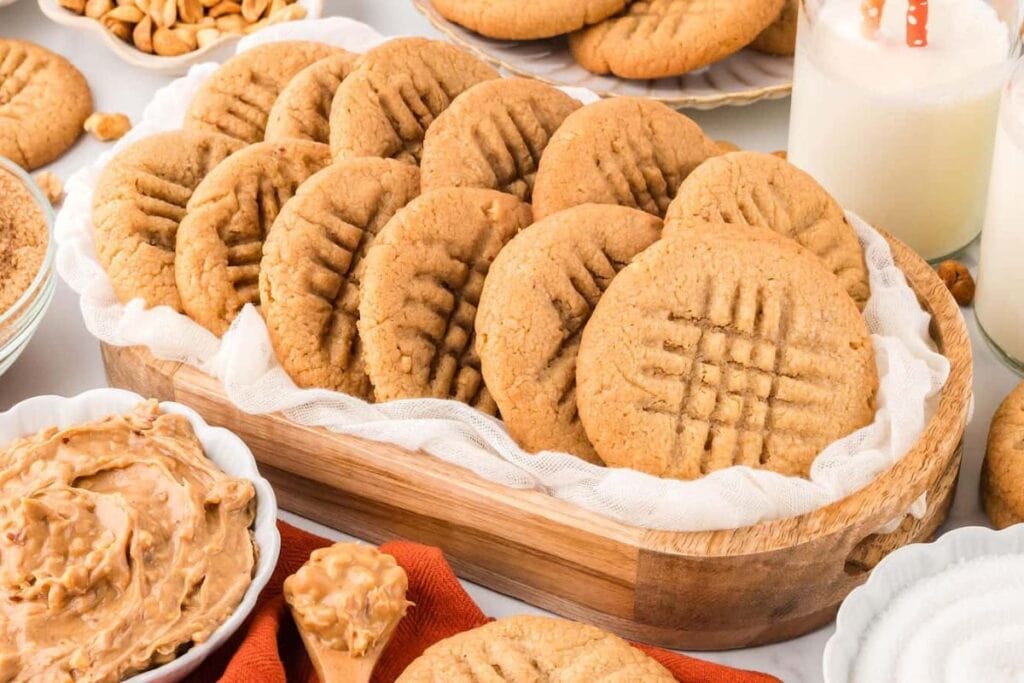 A close up shot of peanut butter cookies.