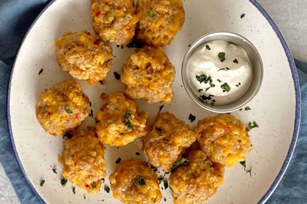 A close up shot of sausage balls.