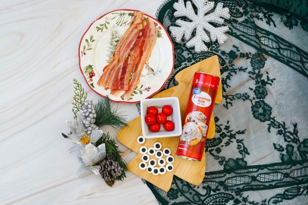 A close up shot of Reindeer cinnamon rolls ingredients.