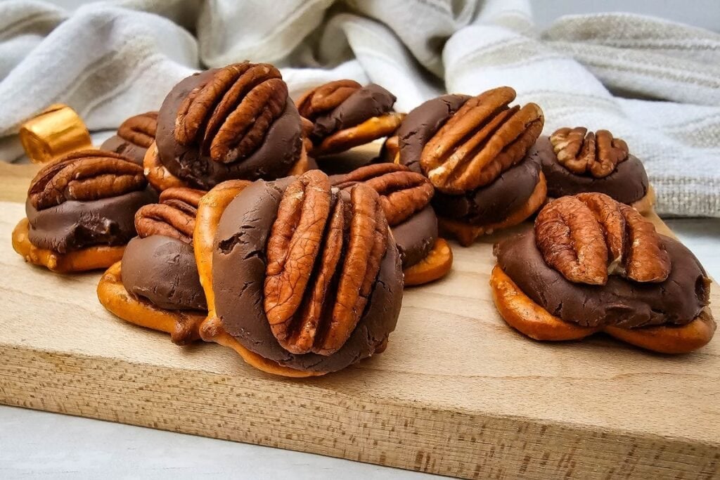 A close up shot of Rolo pretzels.