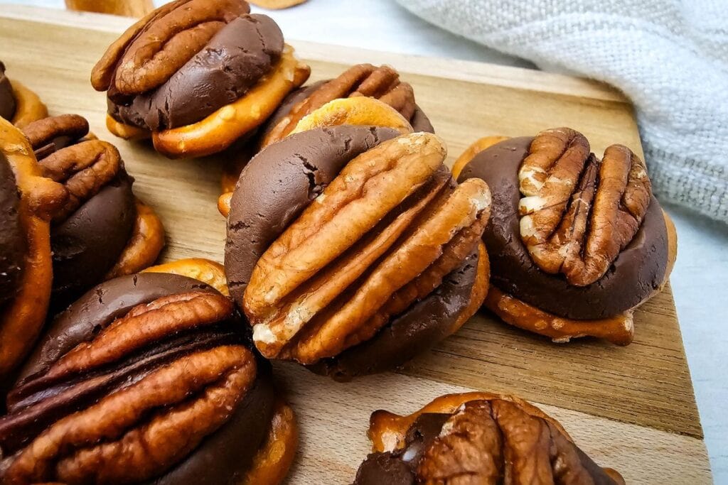 A close up shot of Rolo pretzels.