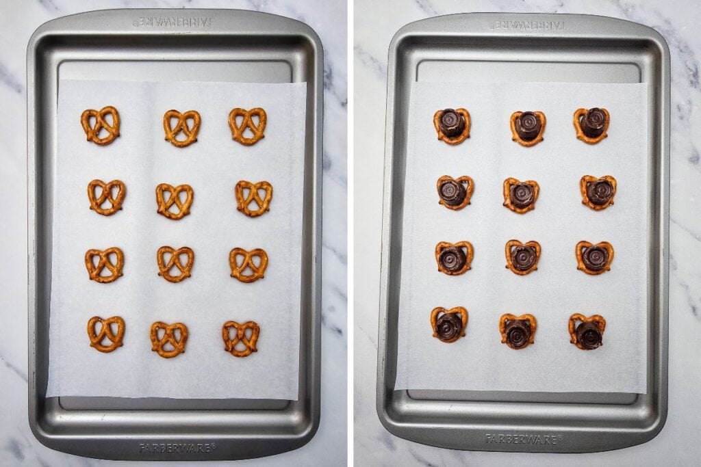Process shots collage of Rolo pretzels.