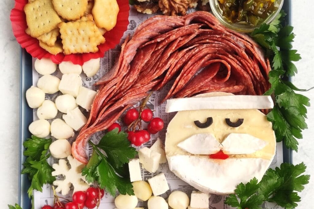 A close up shot of Santa charcuterie board.