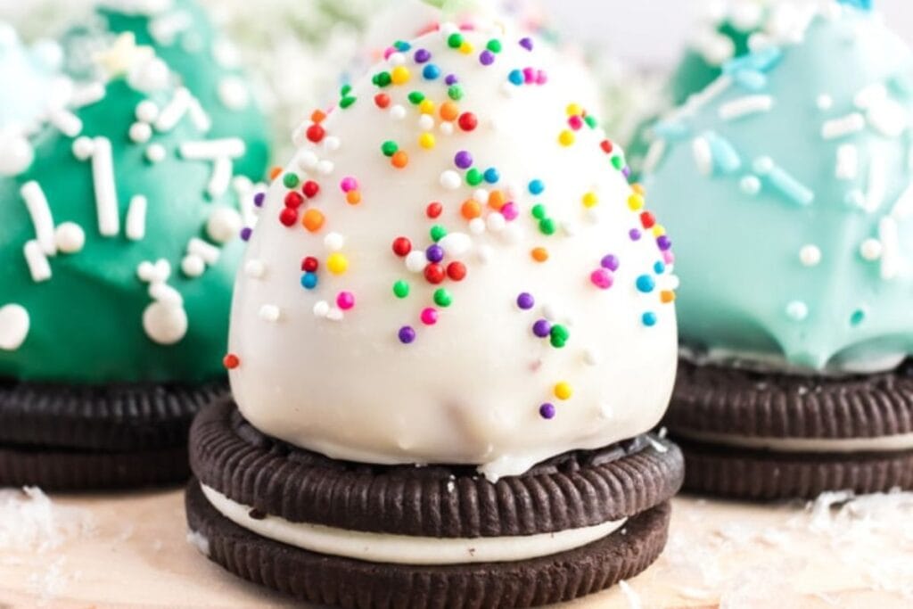 A close up shot of strawberry Christmas trees.