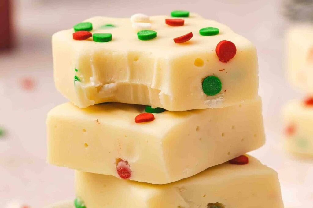 A close up shot of sugar cookie fudge.