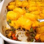 Close up shot of tater tot casserole.