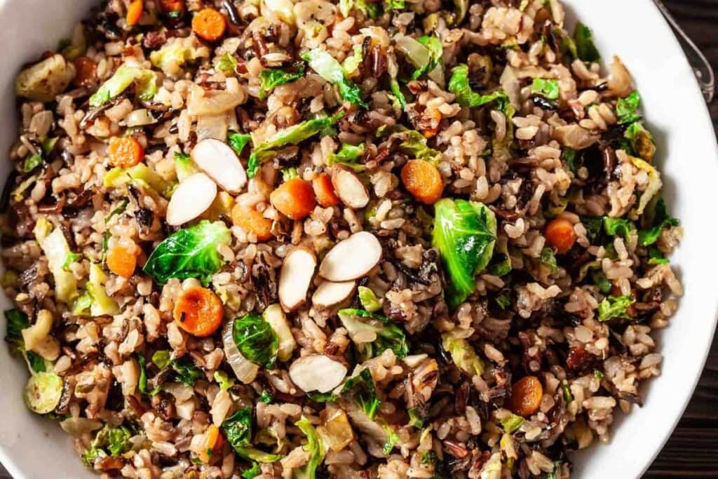 A close up shot of wild rice pilaf.