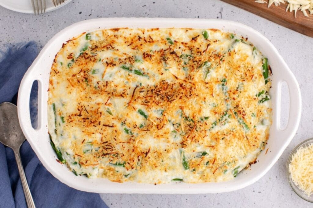 Asparagus Casserole in a baking dish.