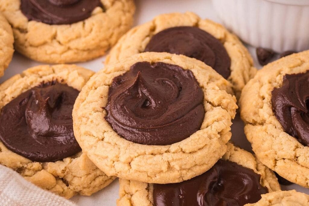 Chocolate thumbprint cookies with chocolate filling.