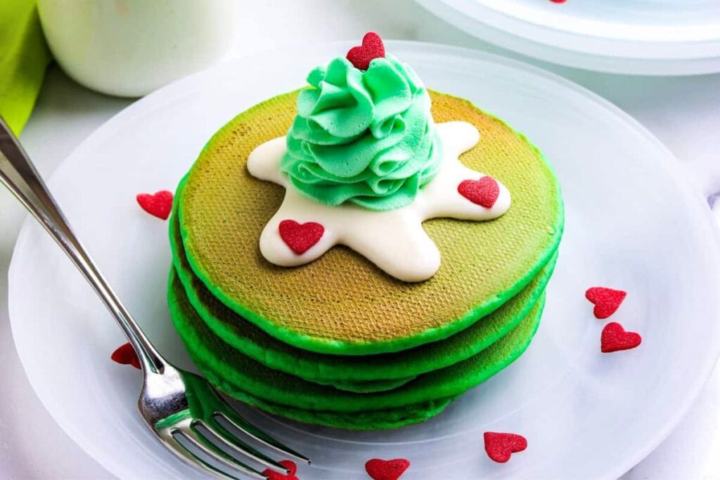 grinch pancakes on plate