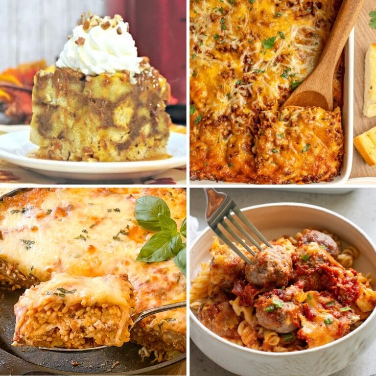 Collage of various comfort food casseroles.
