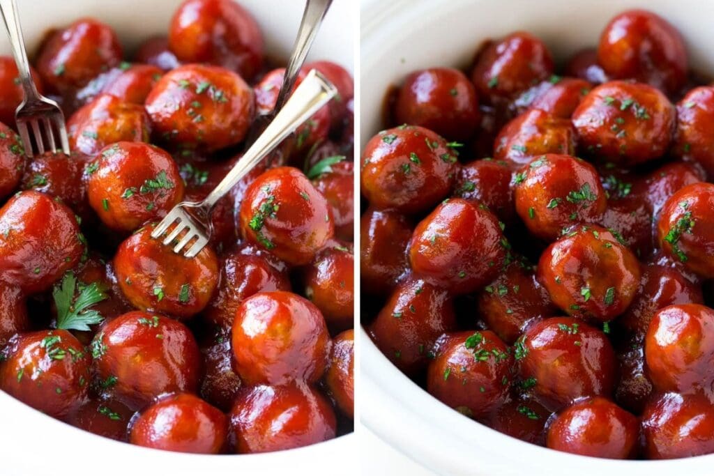 Cranberry meatballs in a bowl.