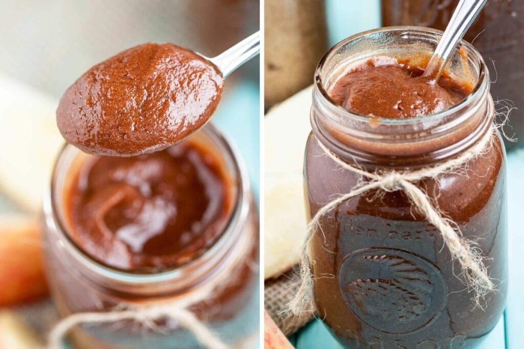 Creamy apple butter in a jar.