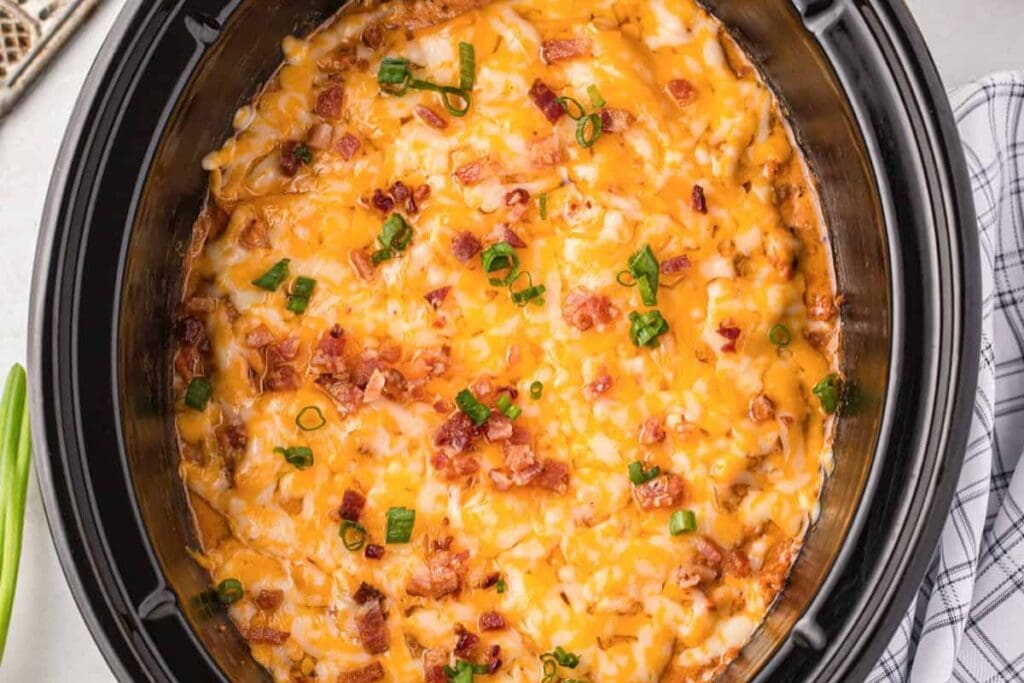 Cheeseburger dip in a crockpot.