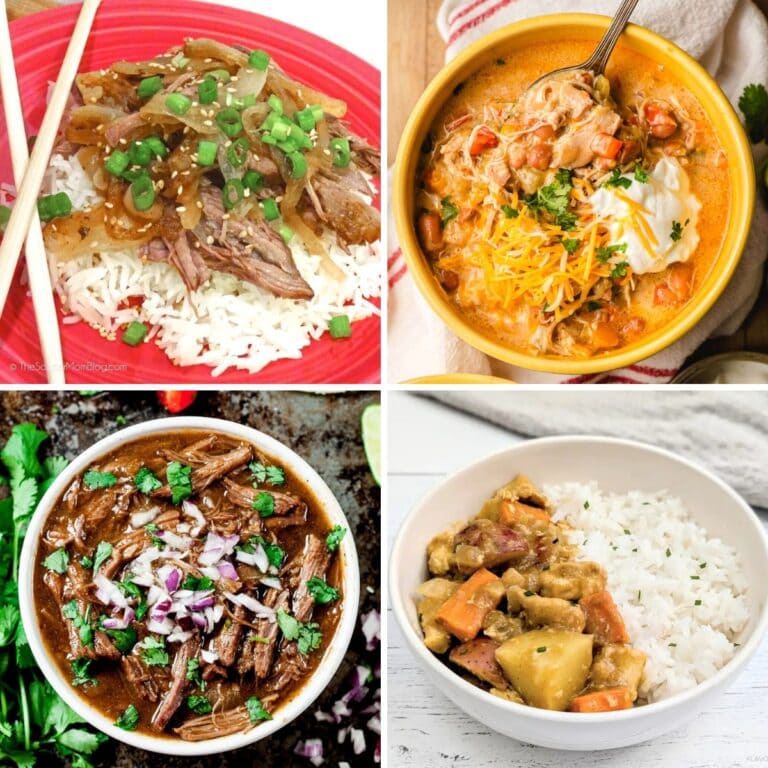 Collage of crockpot dinner ideas for the slow cooker.