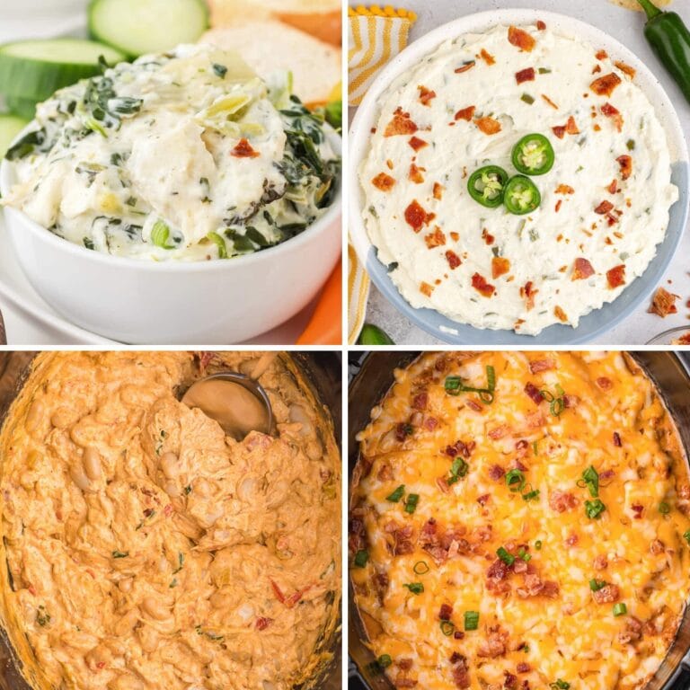 Collage of creamy party dips.