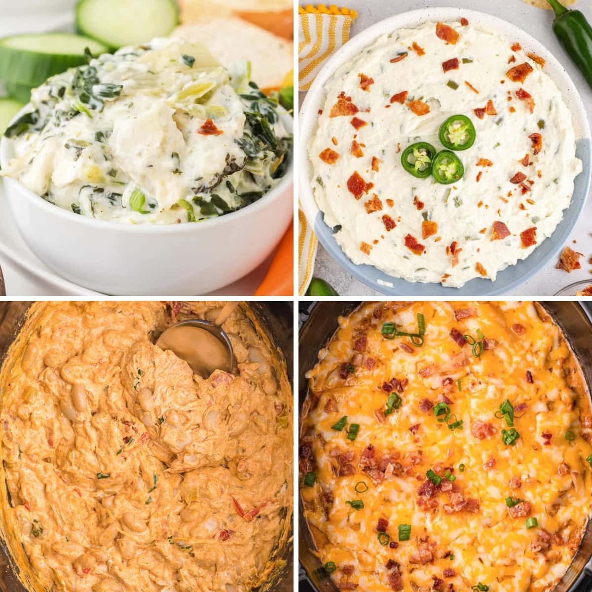 Collage of creamy party dips.