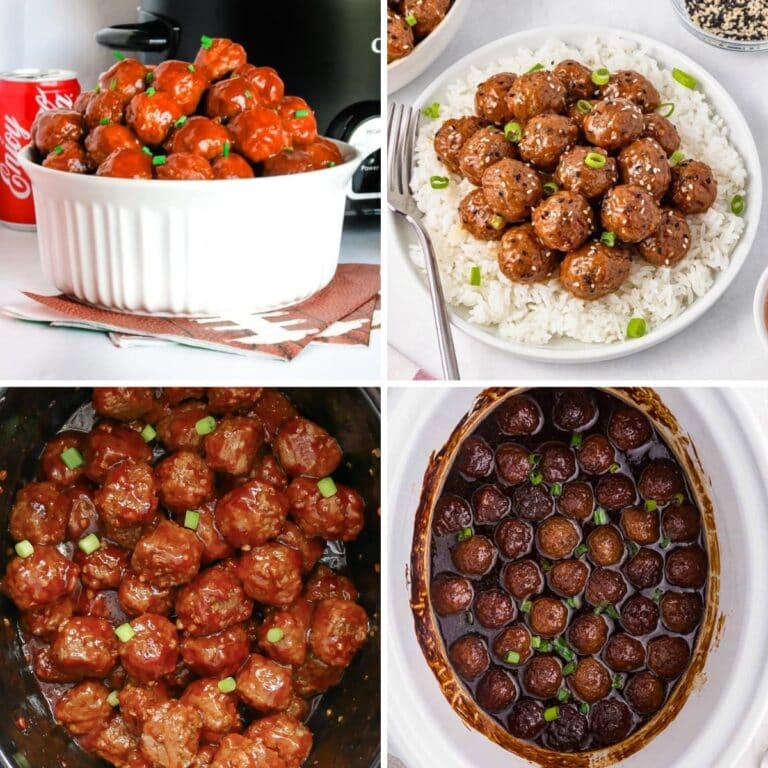 Collage of crockpot meatball appetizer recipes.