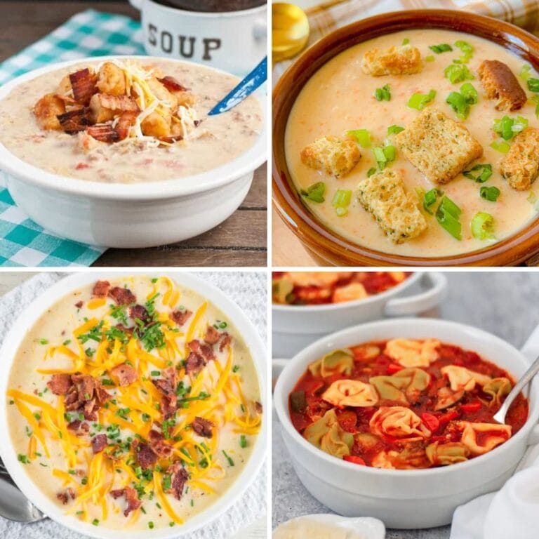 Collage of crockpot soups for winter.