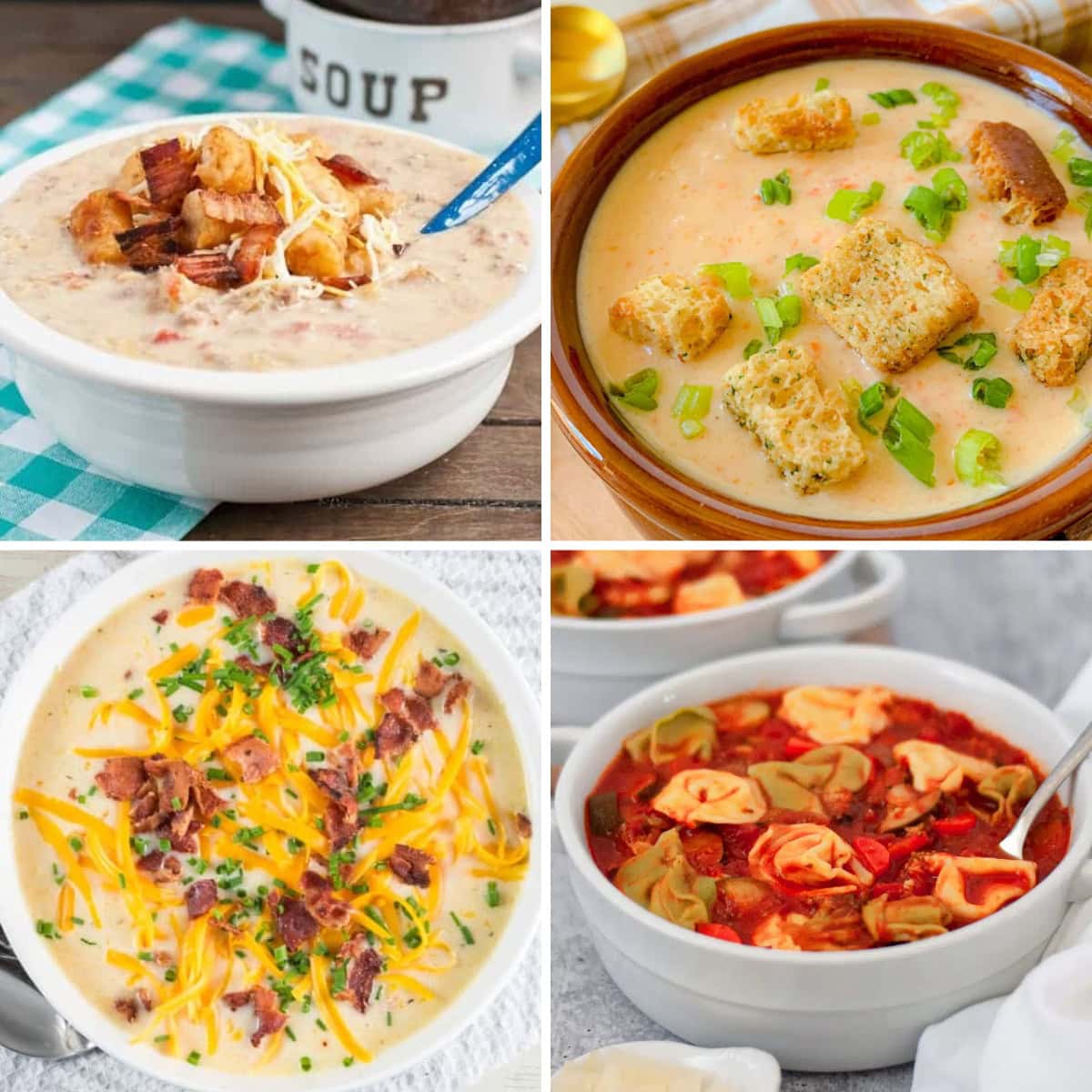 Collage of crockpot soups for winter.