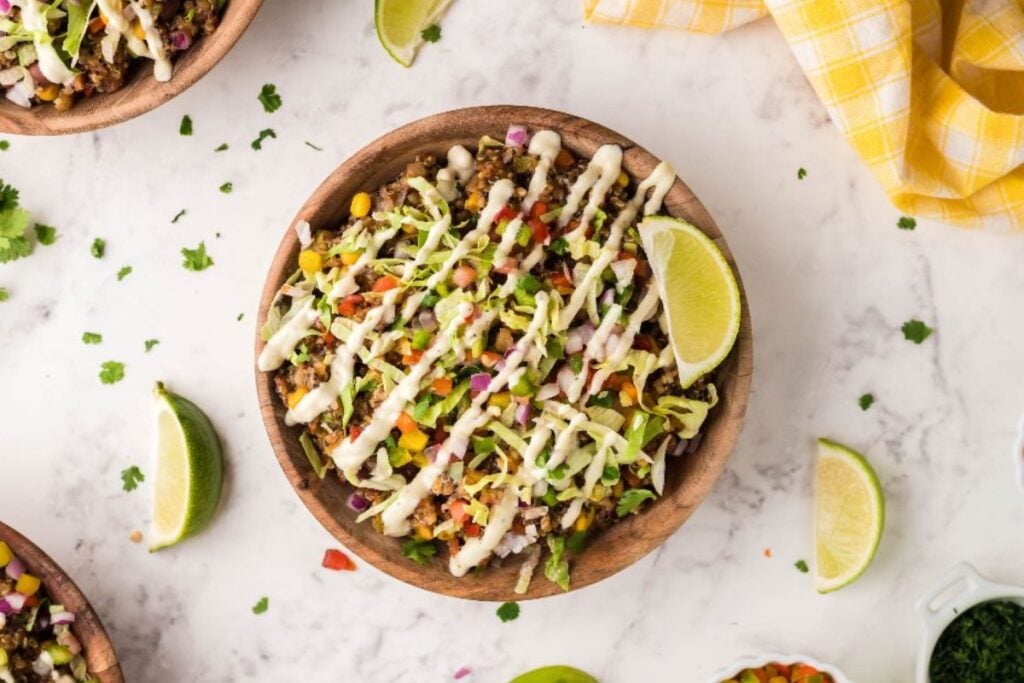 Crockpot Tex-Mex quinoa taco in a bowl.