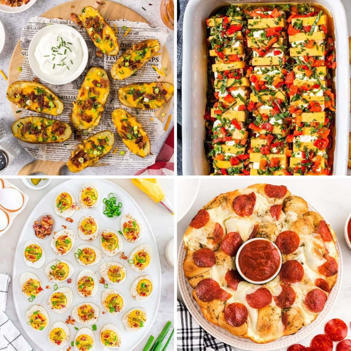 Collage of crowd-pleasing party appetizers.