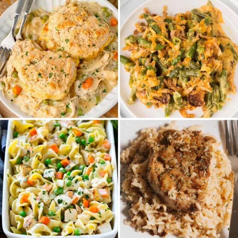 Collage of old fashioned casseroles like grandma’s.