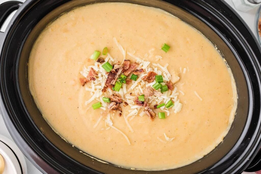 Potato leek soup in a slow cooker.