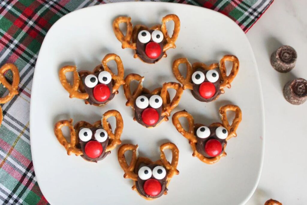 reindeer pretzels on a plate