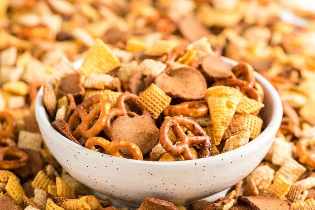 Slow Cooker Chex Mix in a bowl.