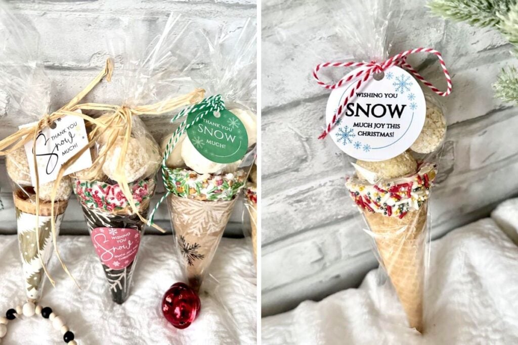 snowball gift idea in cones and wrapped