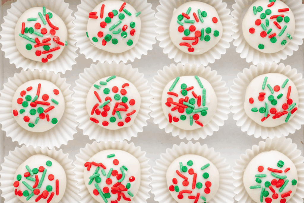 sugar cookie truffles in paper holder