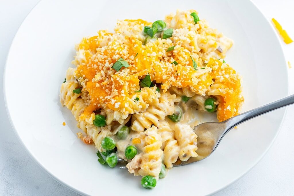 Tuna casserole on a plate.