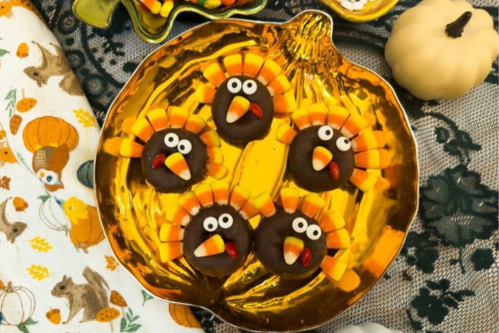 turkey donuts on gold plate