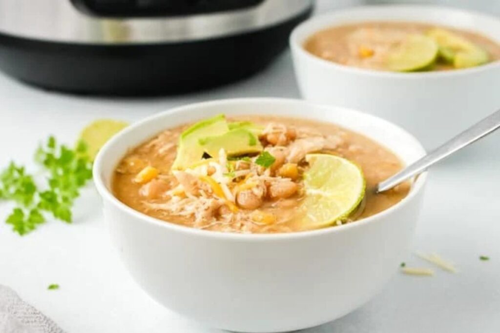 White chicken chili in a bowl.