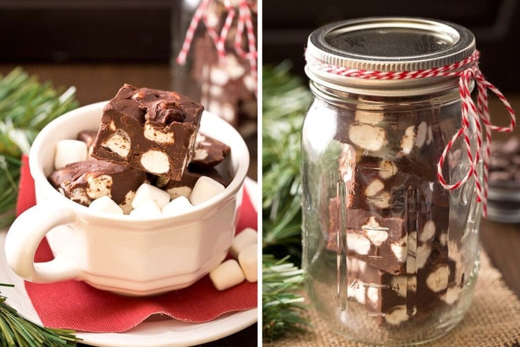 Chocolate marshmallow fudge collage.