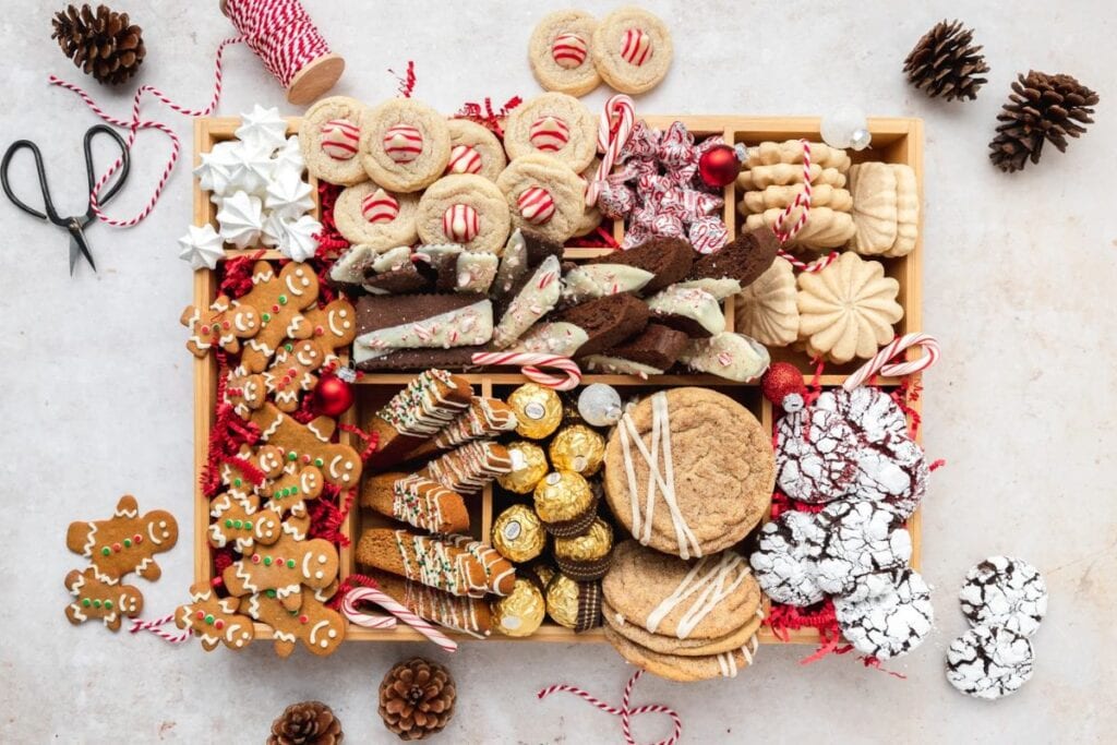 A close up shot of Christmas cookie box.