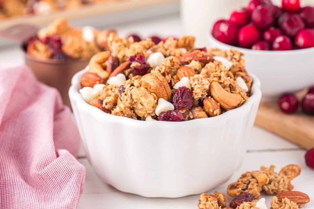 A close up shot of Christmas granola.