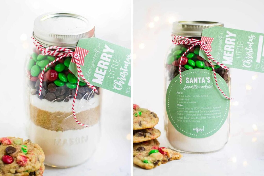 Collage of cake mix in a jar.