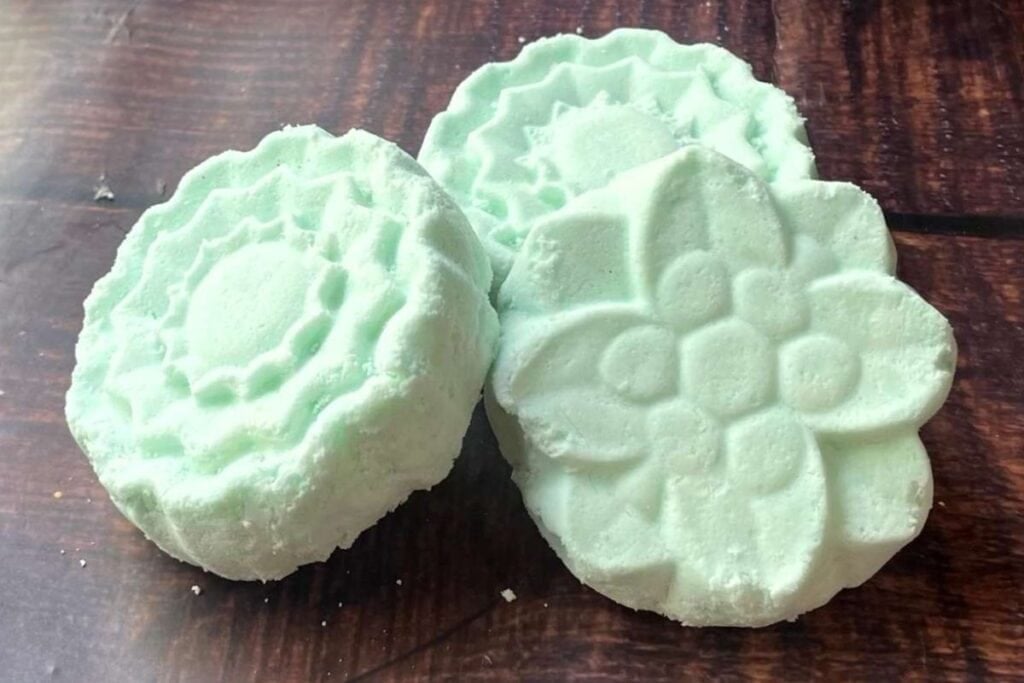 A close up shot of DIY aromatherapy shower steamers.
