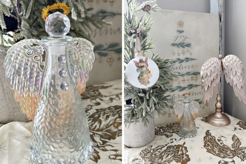 Collage of DIY glass angel.