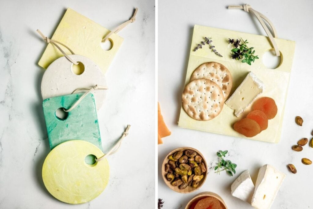 Collage of plaster cheese balls.