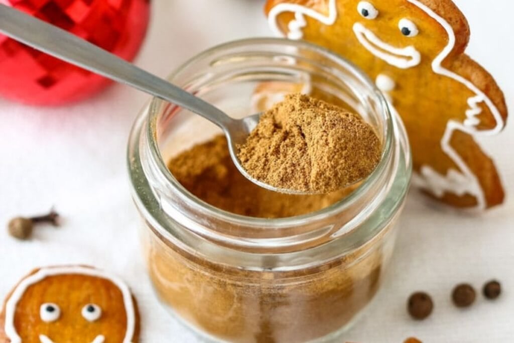 A close up shot of gingerbread spice mix.