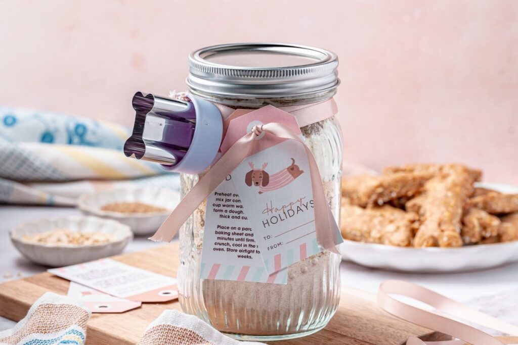 A close up shot of peanut butter dog cookies.