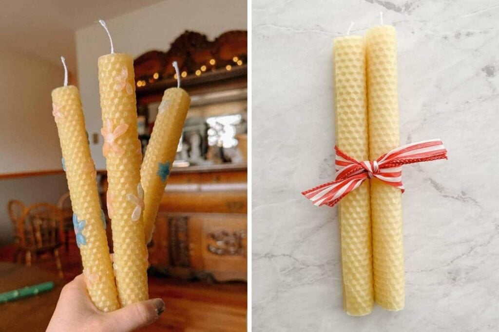 A close up shot of beeswax candles.