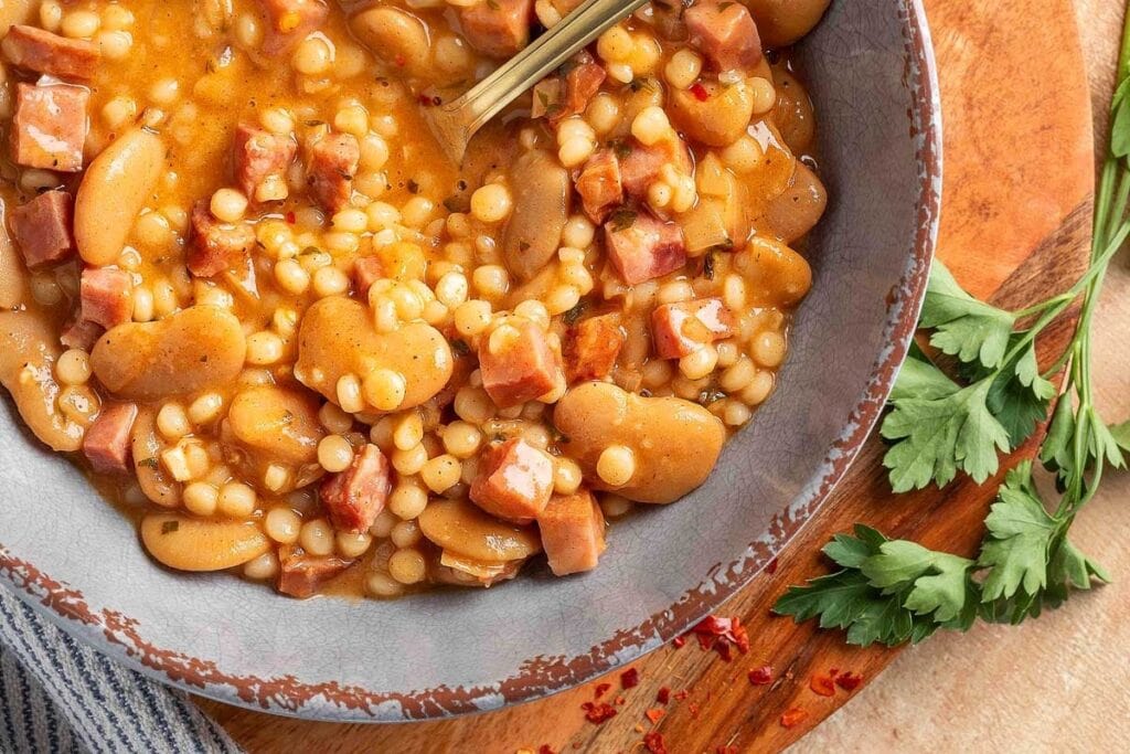 Butter bean stew served in a bowl.