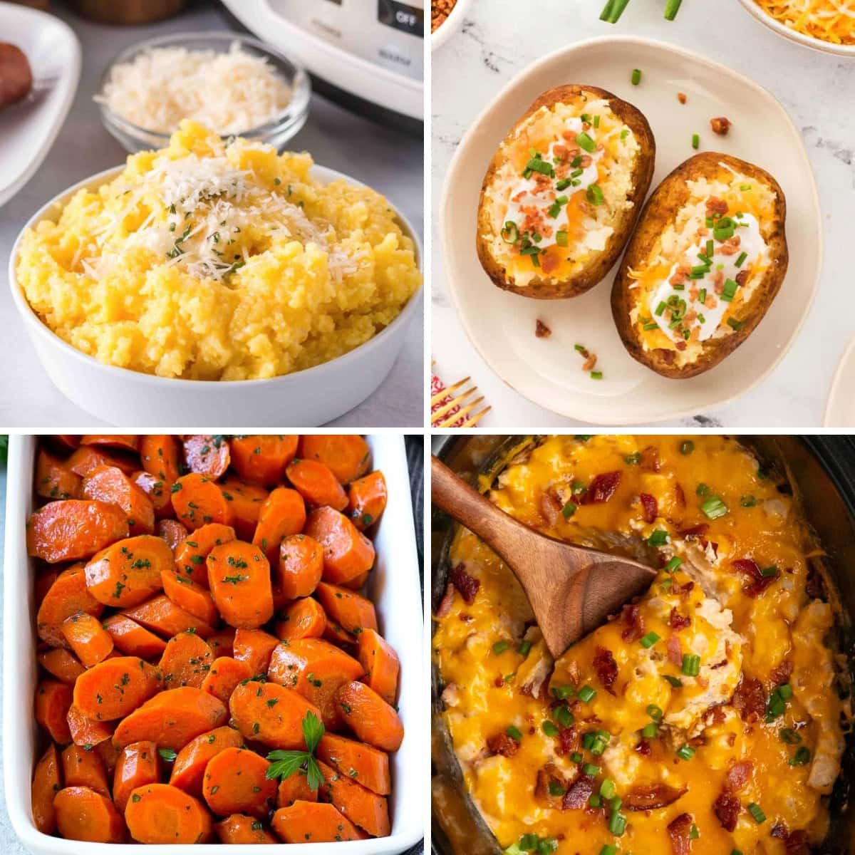 Collage of crockpot dinner sides.