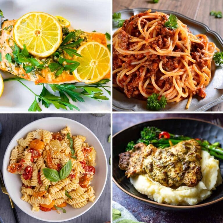 Collage of dinners with 5 ingredients or less.