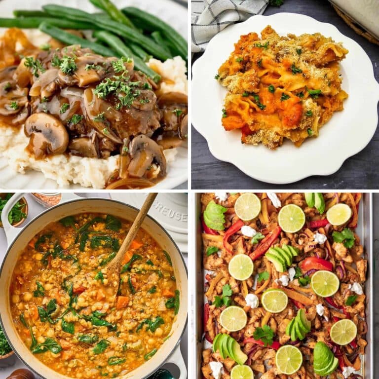 Collage of easy family dinners.